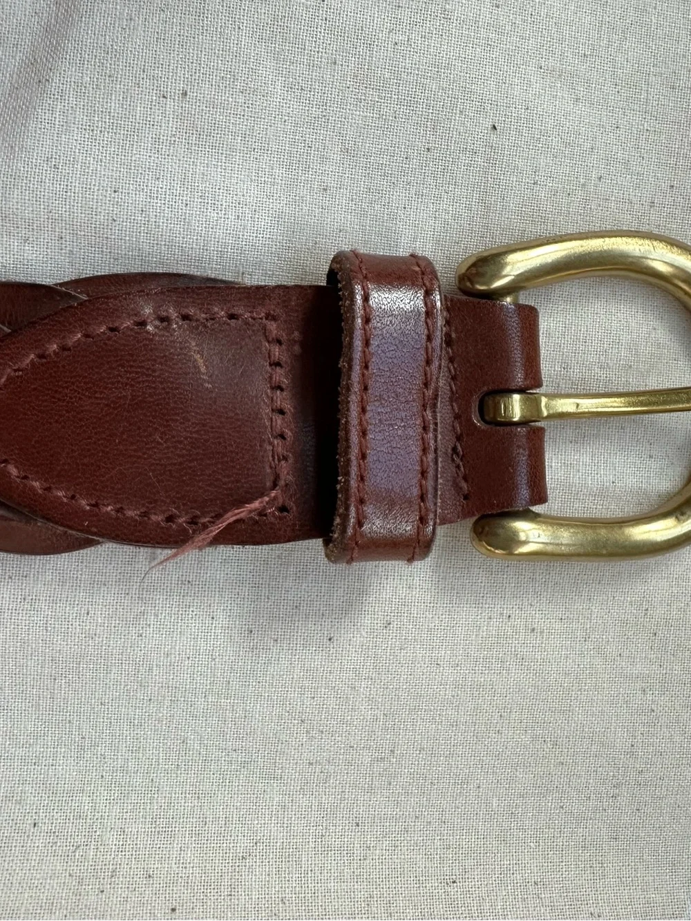 Vintage 90s Braided Leather Belt with Solid Brass Buckle Boho Preppy Brown